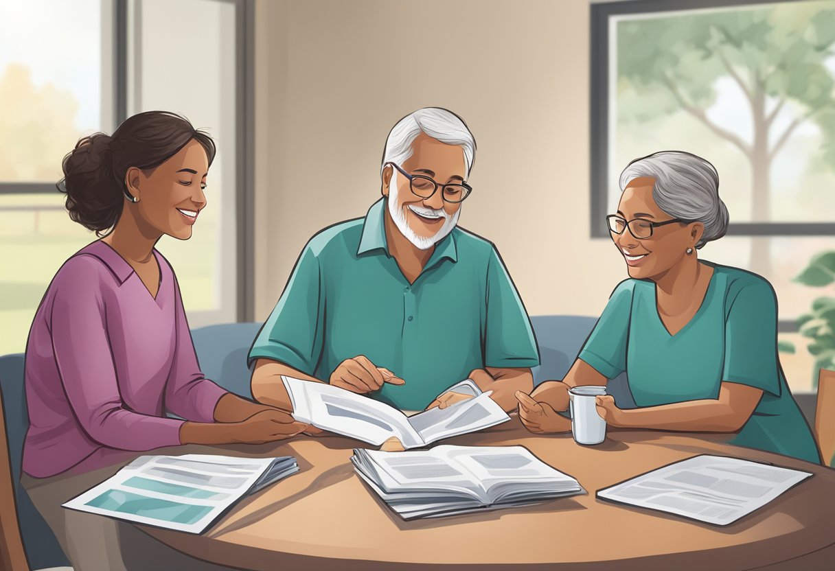 A family sits around a table, reviewing brochures and discussing hospice care options with a compassionate provider in Strongsville, Ohio