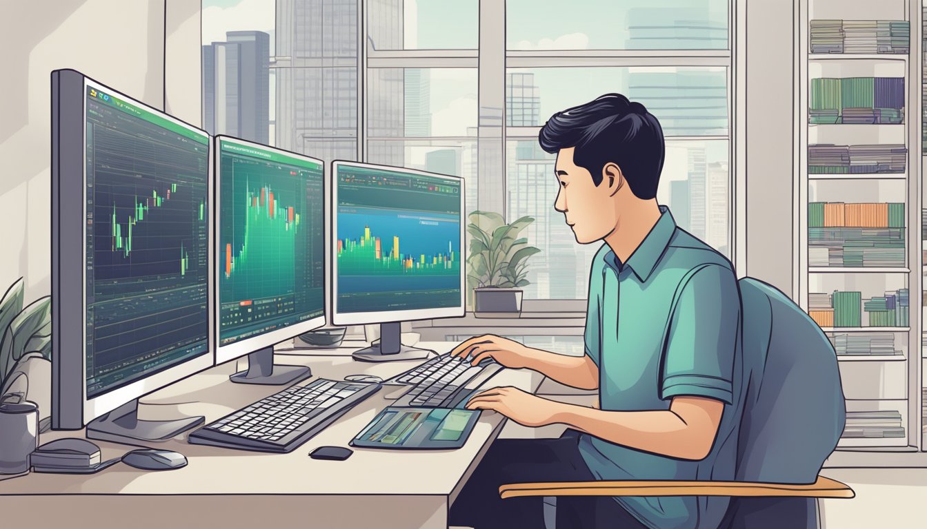 A person using a computer to compare popular trading platforms in Singapore
