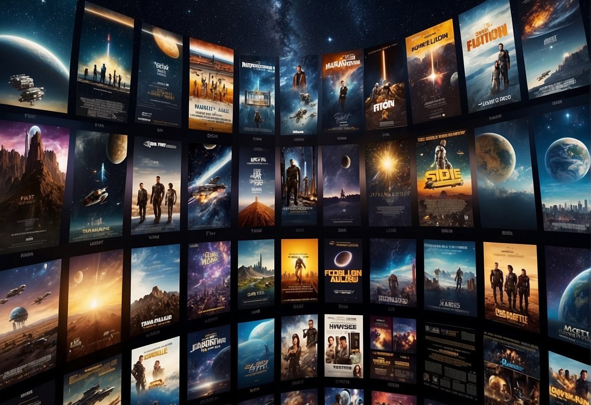 A starry sky backdrop with iconic space movie posters floating in the foreground, blending fact and fiction