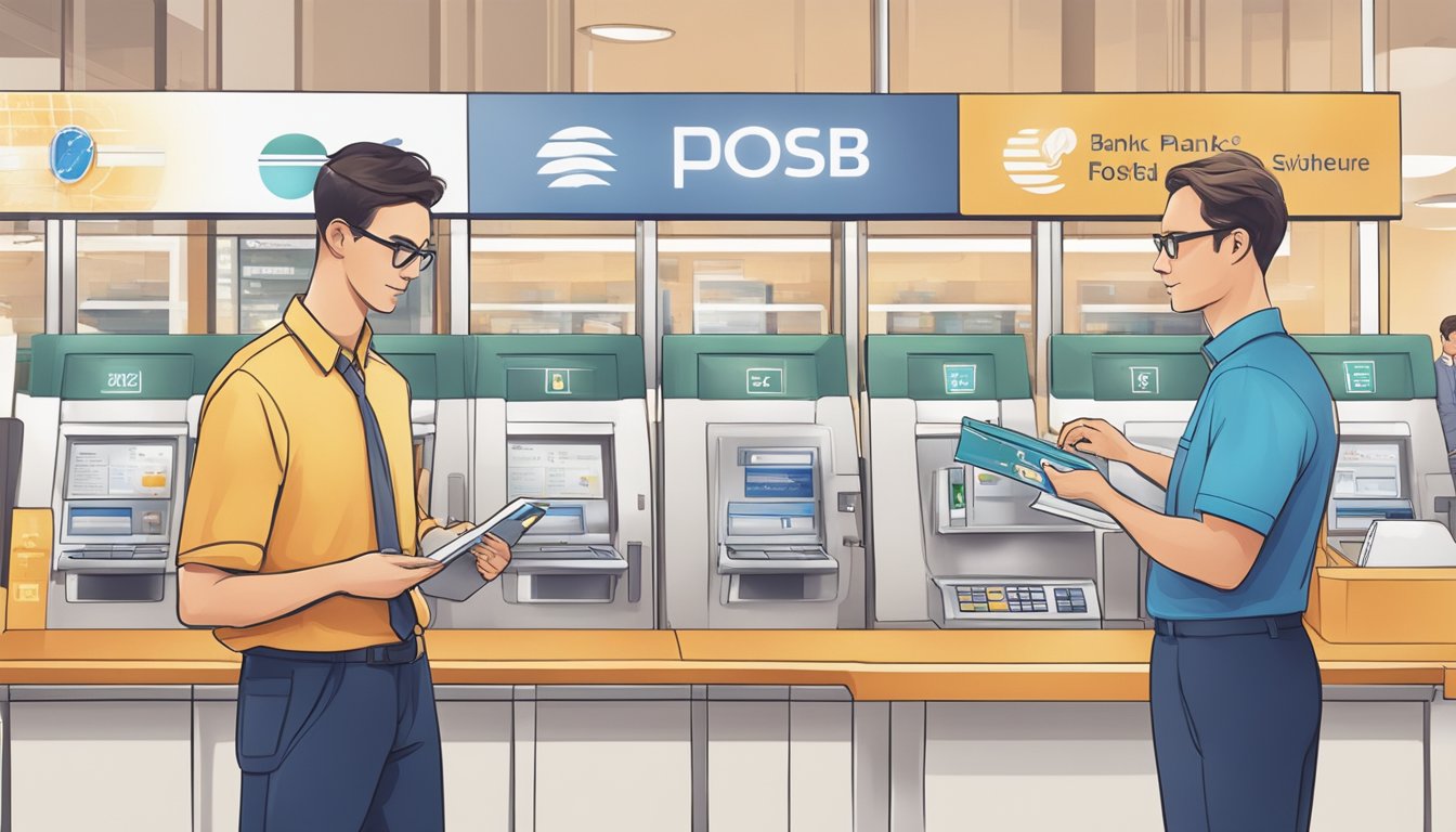 A foreigner opens a POSB bank account in Singapore, accessing various features like savings, checking, and online banking