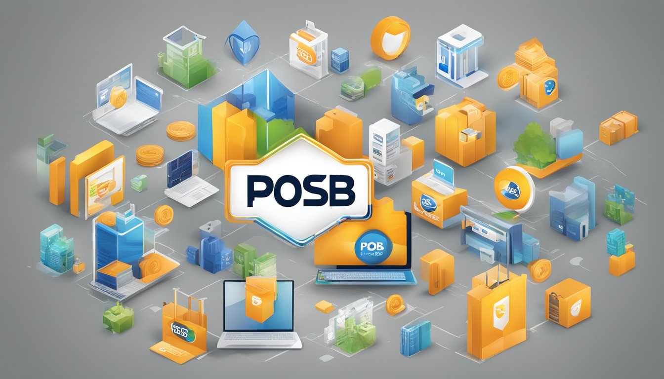 A POSB logo prominently displayed with various partner logos and promotional offers surrounding it