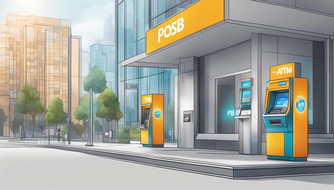 A bright, modern ATM with the POSB Cashline logo. Clear signage indicating various services and features offered
