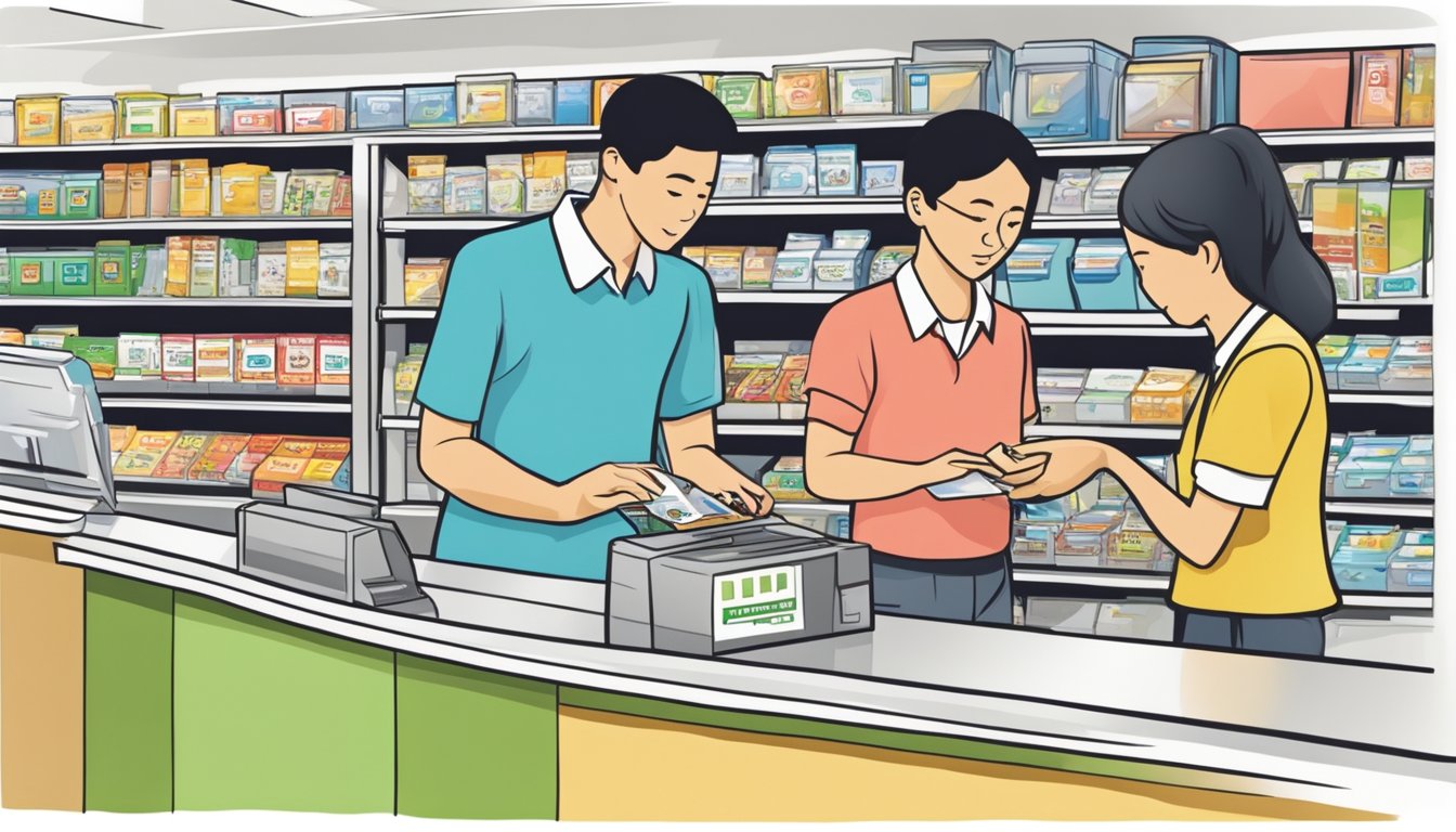 A person swiping a POSB Cashline installment loan card at a store in Singapore