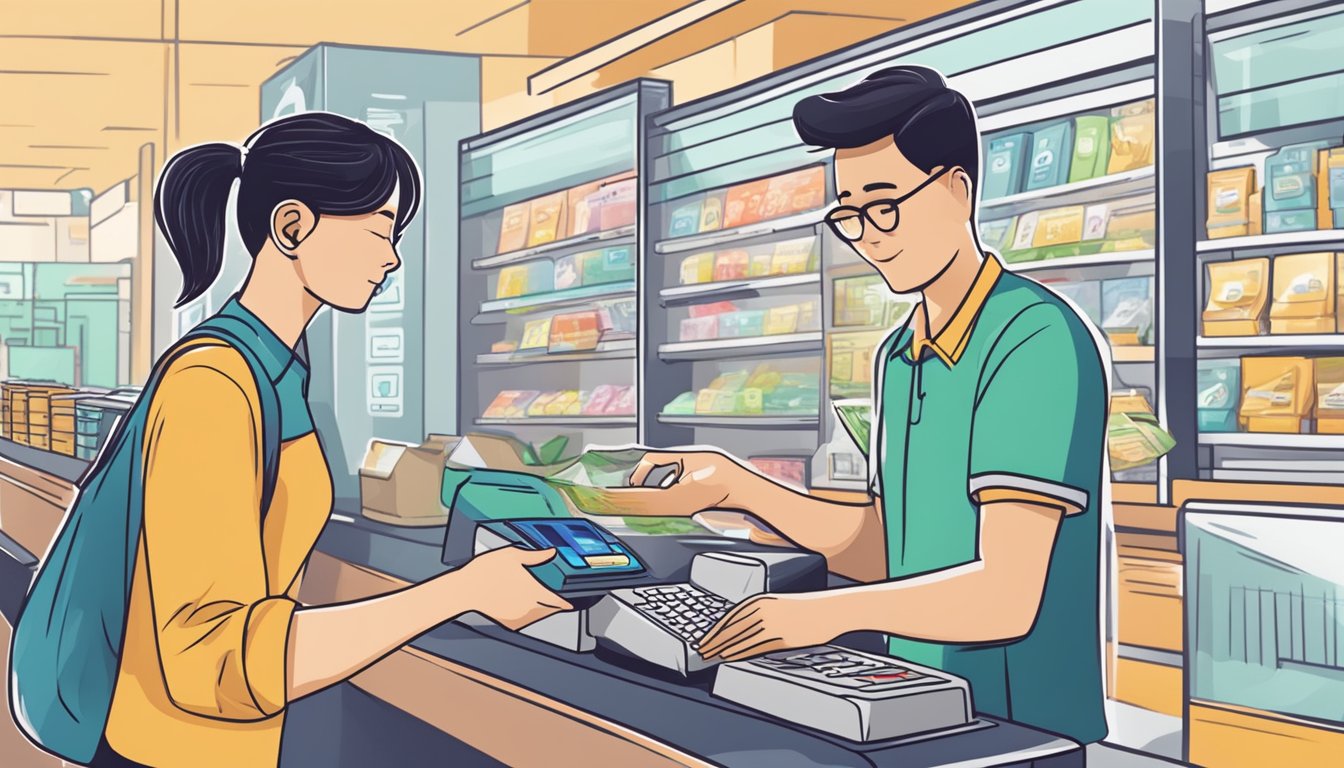 A customer swipes their POSB Everyday Card at a cash register, receiving cashback in Singapore