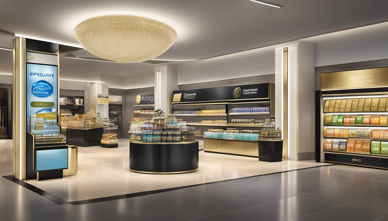 A luxurious store display with "Exclusive Partners and Merchant Offers" signage, showcasing posb everyday card rebate in Singapore