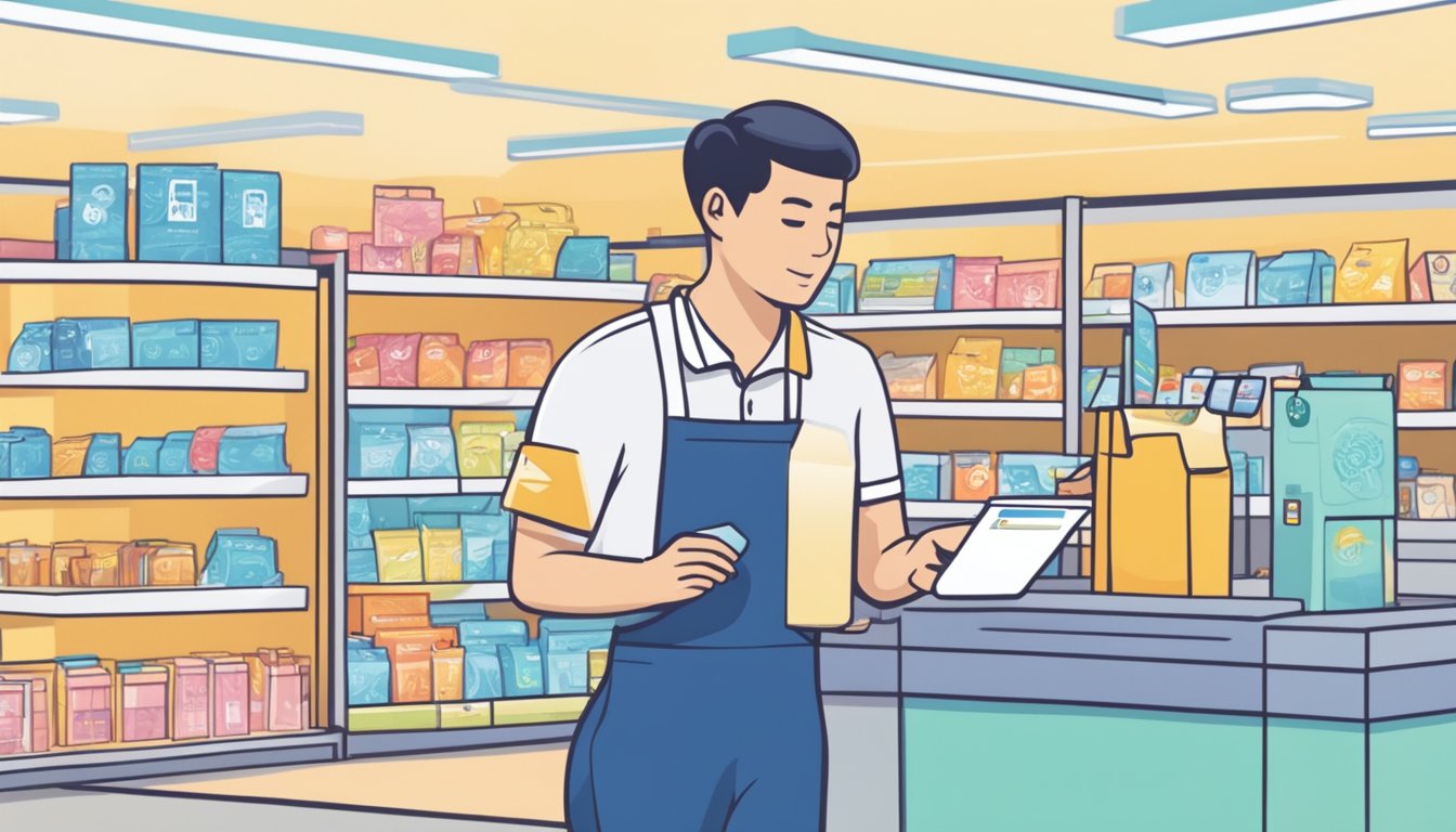A customer swiping their POSB Everyday Card to receive a rebate at a Singaporean store