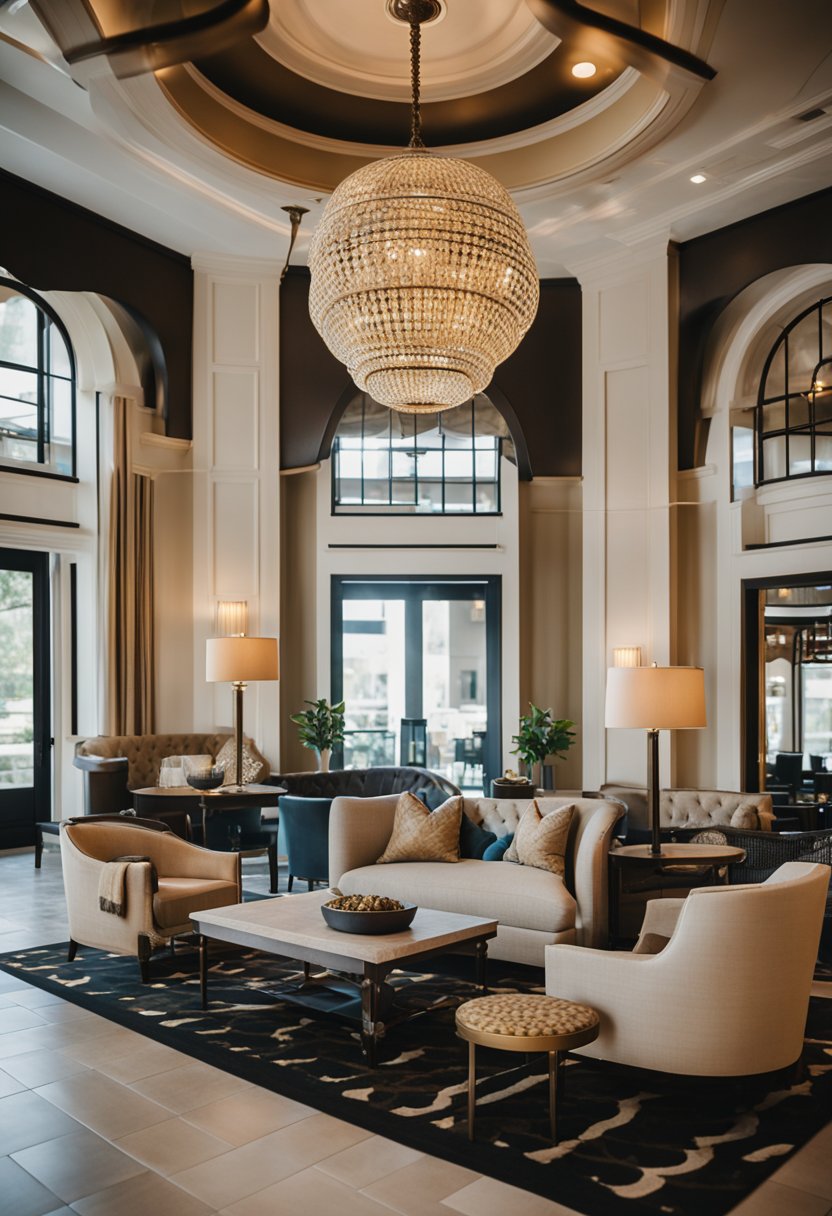 A lavish boutique hotel in Waco, with elegant decor and upscale amenities, nestled in a charming and picturesque setting