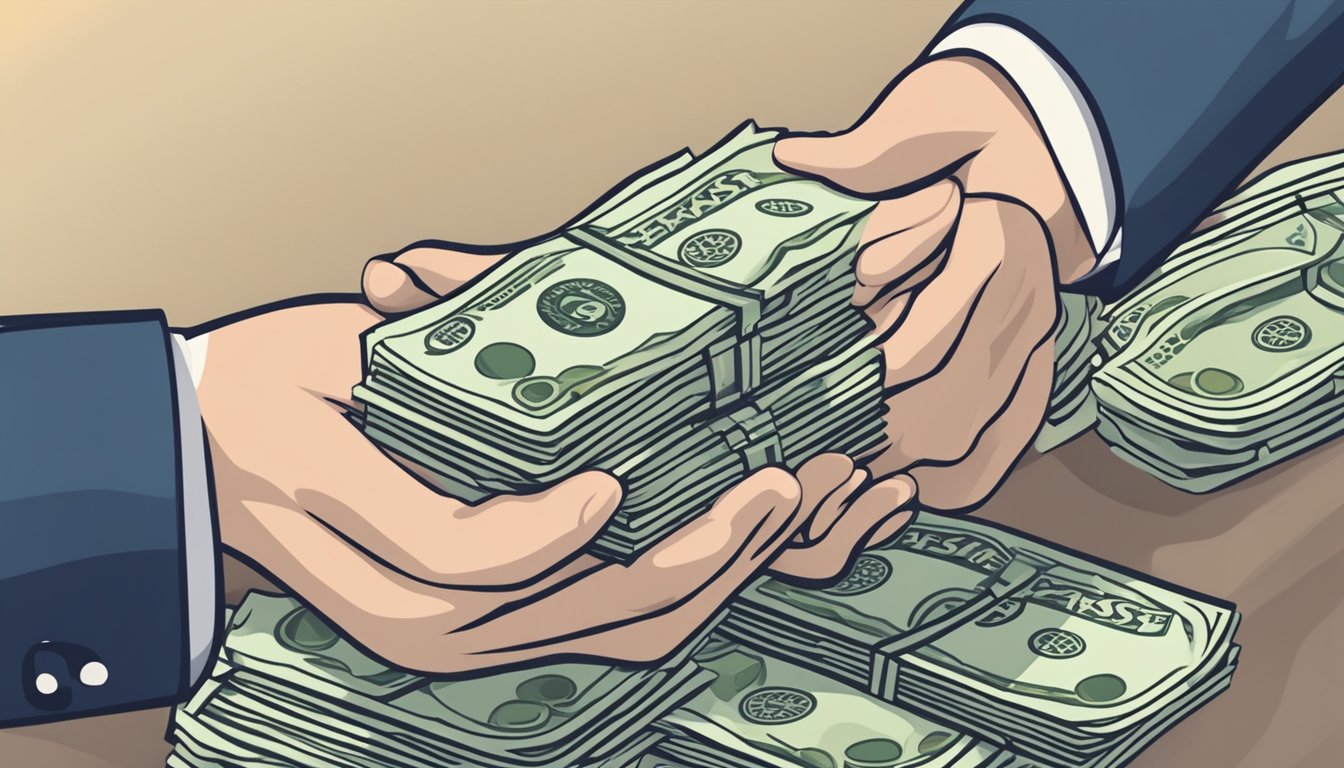 A hand holding a stack of cash with a "posb fast loan singapore" sign in the background