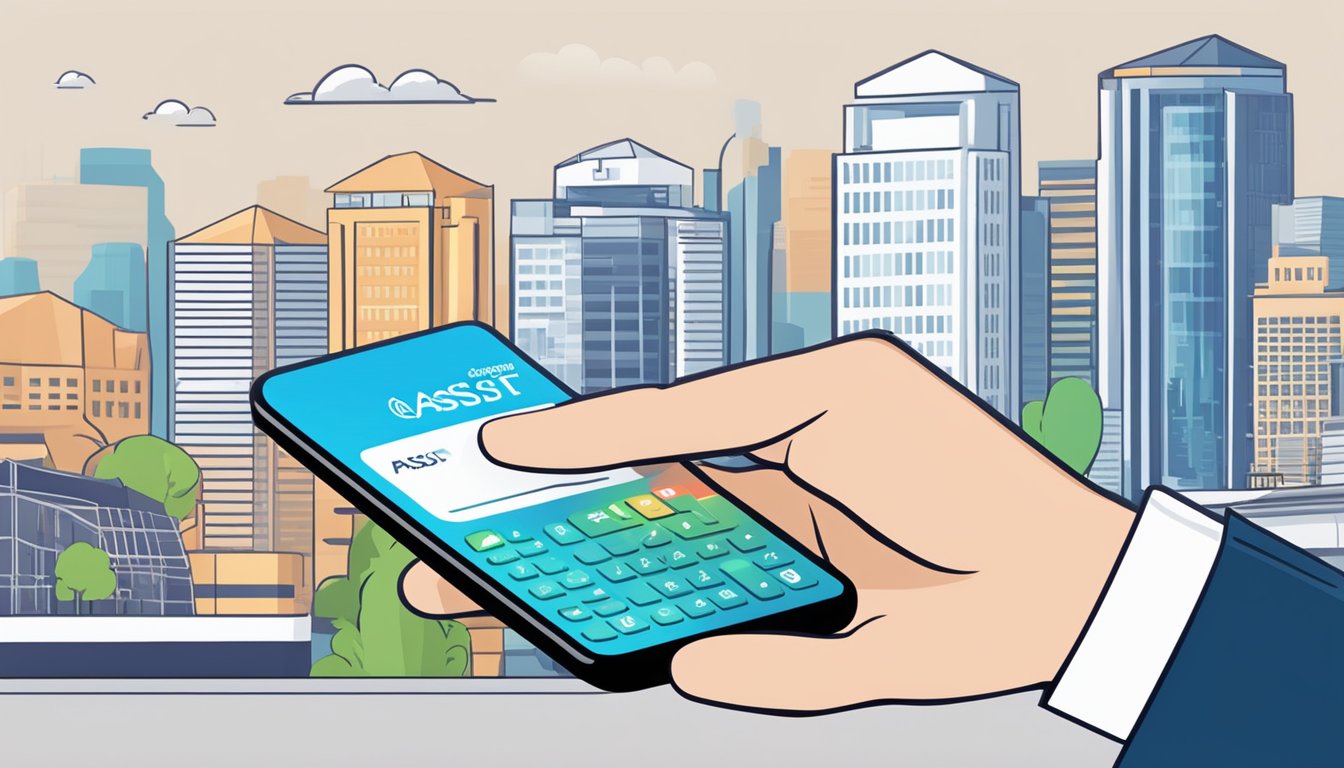 A person using a POSB loan assist calculator on a smartphone with a Singapore background