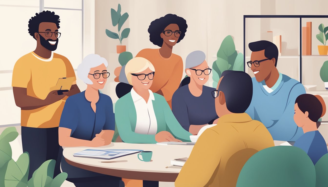 A diverse group of people at different life stages, from young adults to seniors, engaging in financial planning discussions. The POSB Multiplier account logo is prominently displayed in the background
