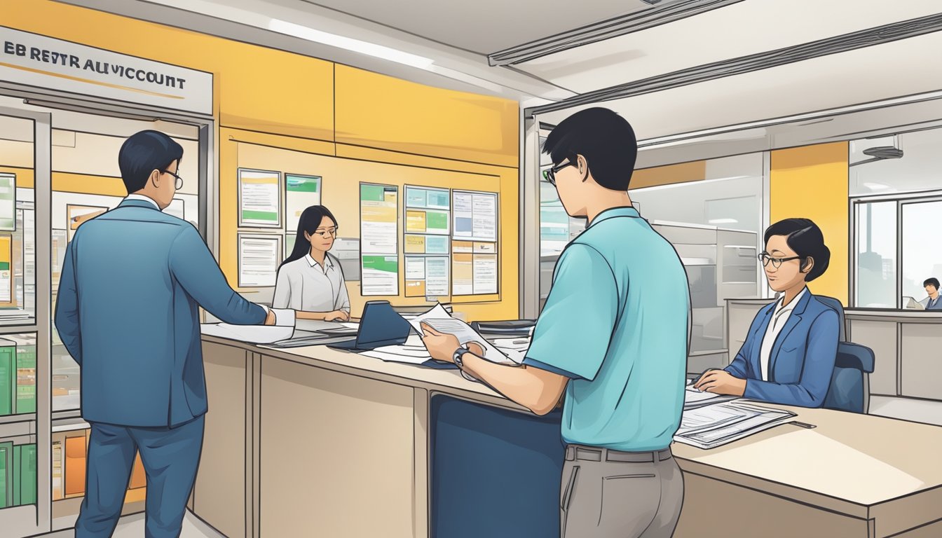 A work permit holder opens a POSB account at a Singapore branch, providing necessary documents and receiving account information