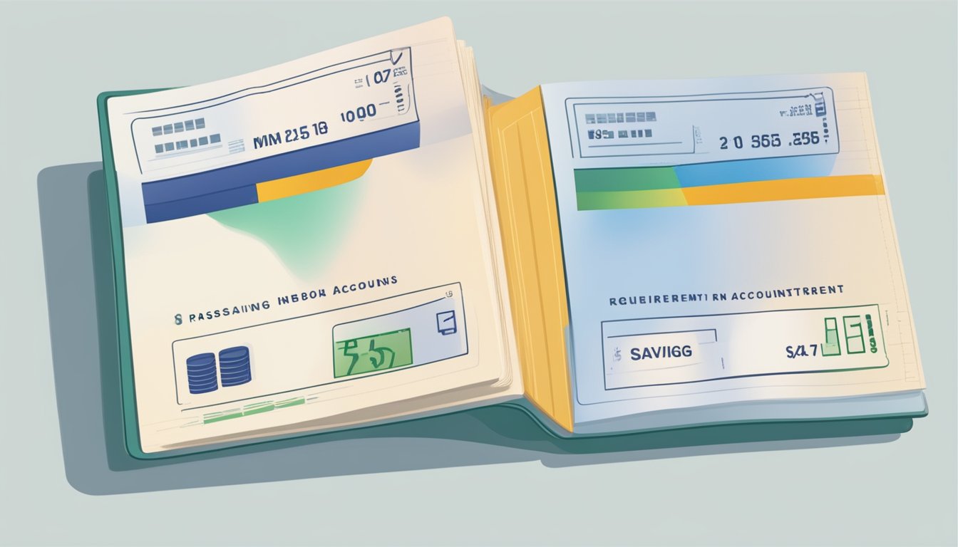 A passbook lies open on a table, showing the minimum balance requirements for a POSB savings account in Singapore