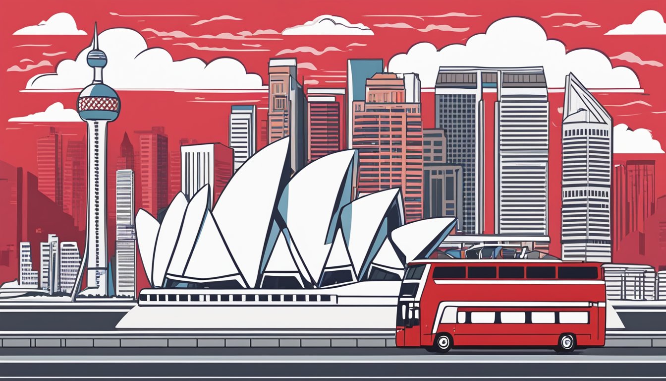 A vibrant red and white POSB Passion Card against a backdrop of iconic Singapore landmarks