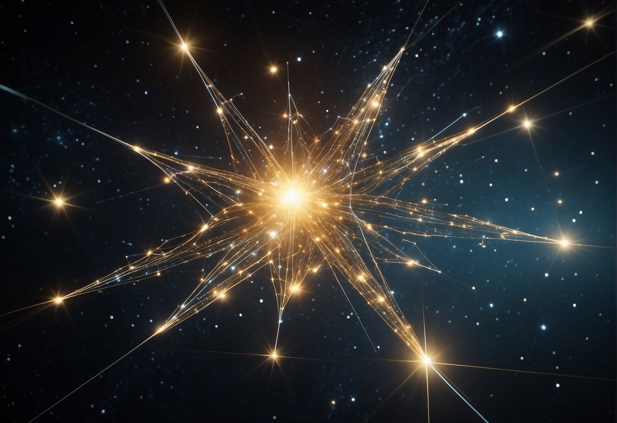 A network of CGI constellations floats in space, created by advanced visual effects technologies. The intricate patterns of stars and galaxies are meticulously rendered, showcasing the role of CGI in space stories
