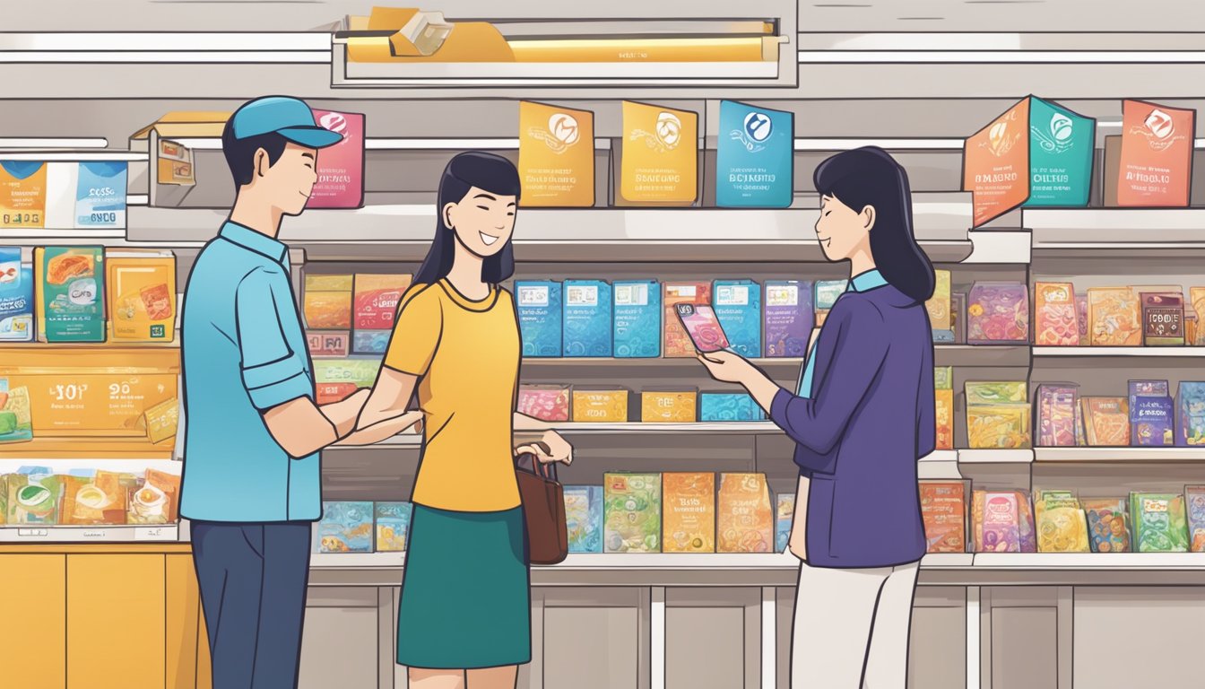 A customer swiping a POSB Passion card at a store, earning and redeeming rewards in Singapore