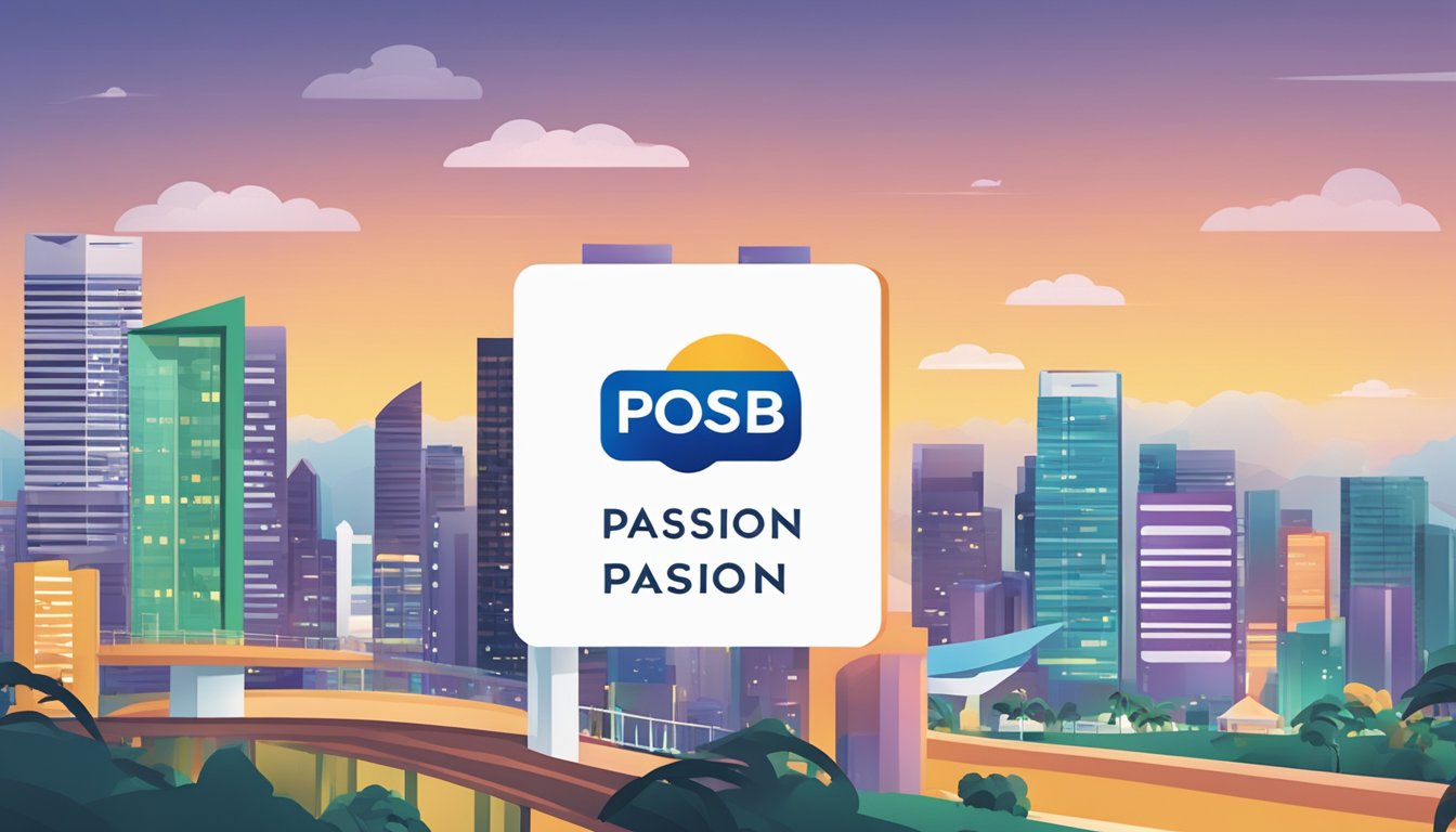 A stack of FAQ cards with Posb Passion Card logo, set against a Singaporean backdrop