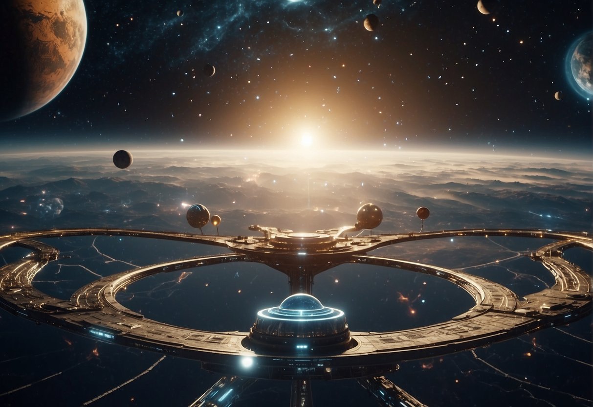 A futuristic space scene with CGI constellations and advanced visual effects depicting a space story