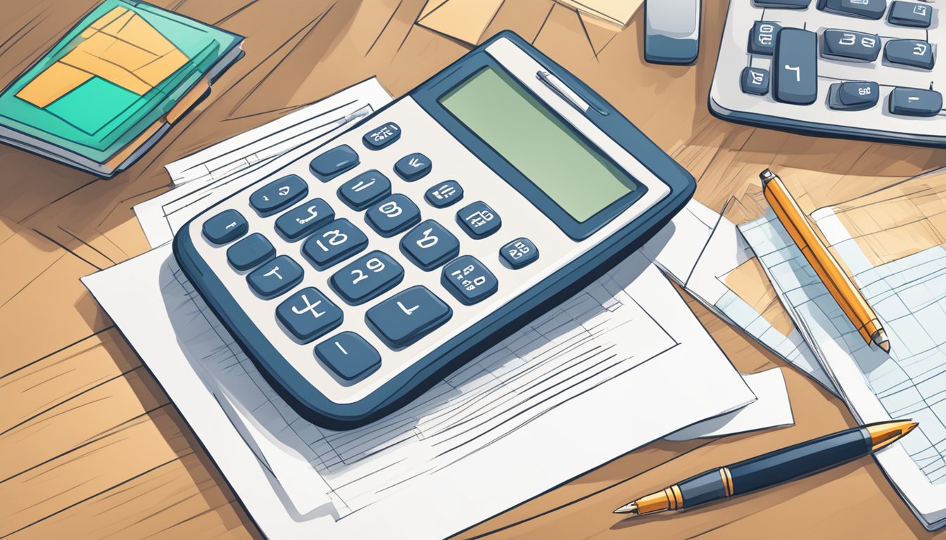 A calculator on a desk, with a pen and paper, showing the calculation of a POSB personal loan in Singapore