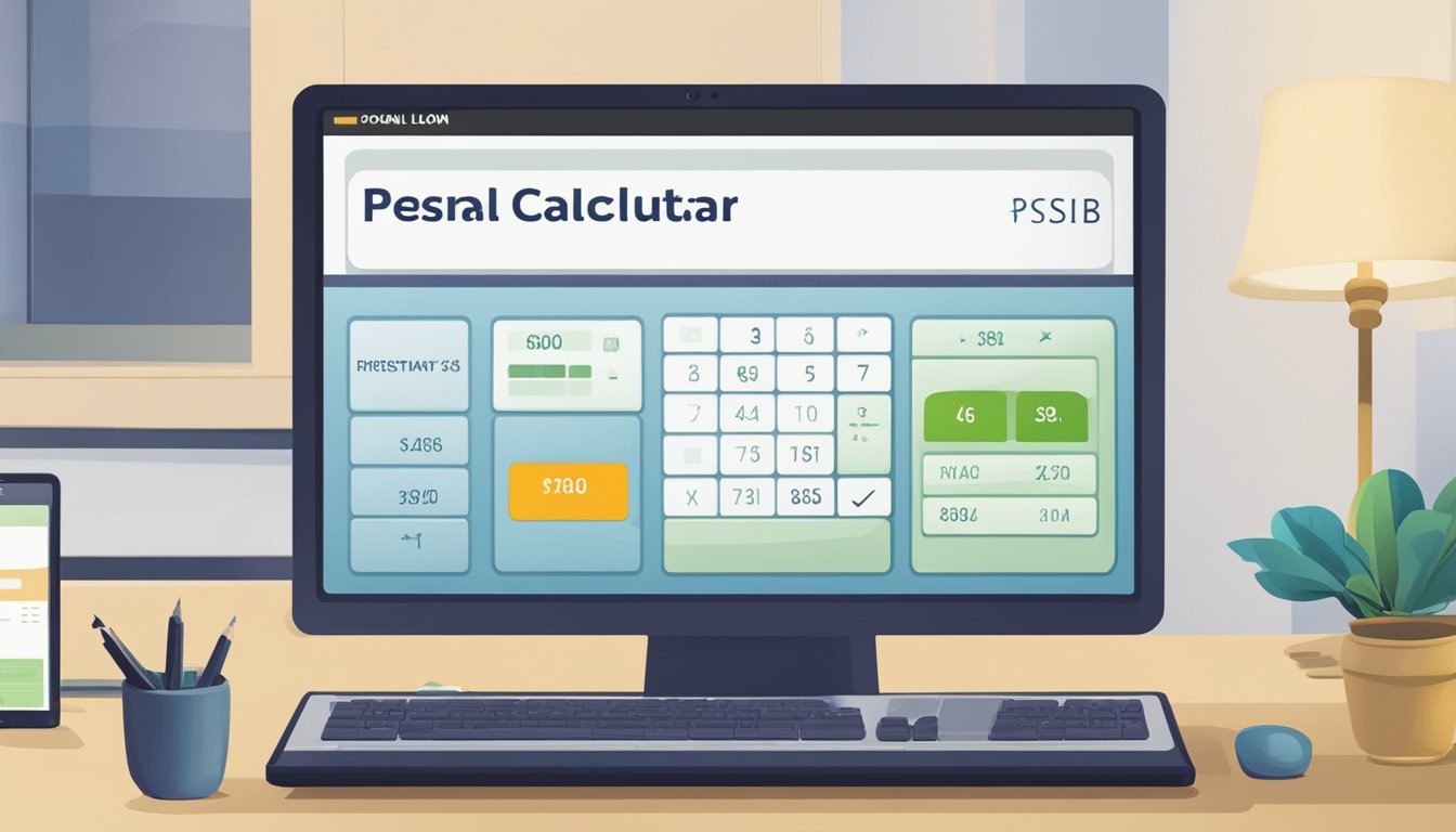 The POSB personal loan calculator is displayed on a computer screen, with a clean and user-friendly interface. The calculator allows users to input their desired loan amount, interest rate, and loan tenure to calculate their monthly repayment amount