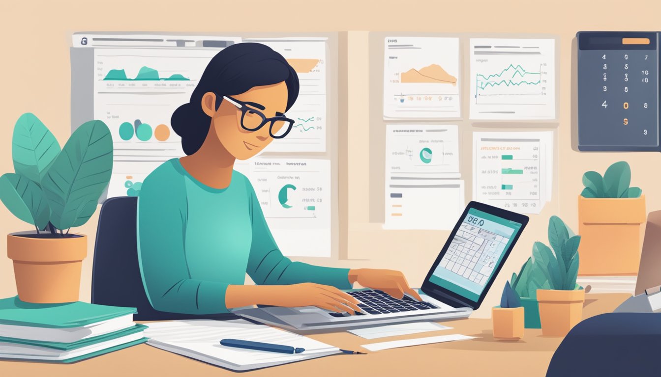 A person using a laptop to calculate a POSB personal loan in Singapore. The calculator shows different loan amounts and interest rates
