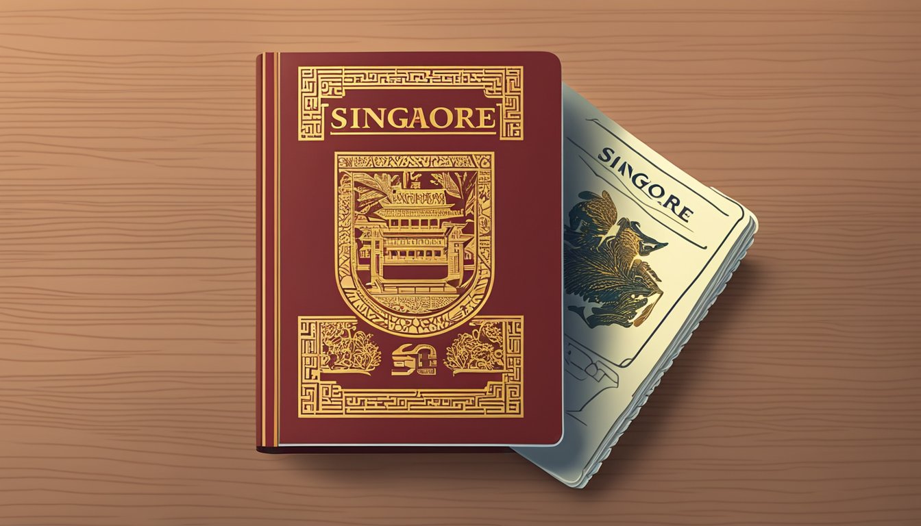 A passport book with "Singapore" on the cover displayed on a table