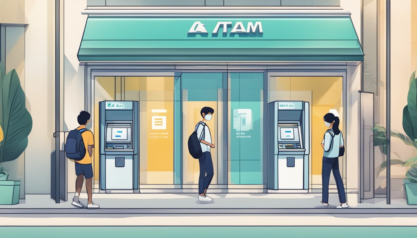 Customers accessing an ATM in a well-lit and secure POSB Sunday banking location in Singapore