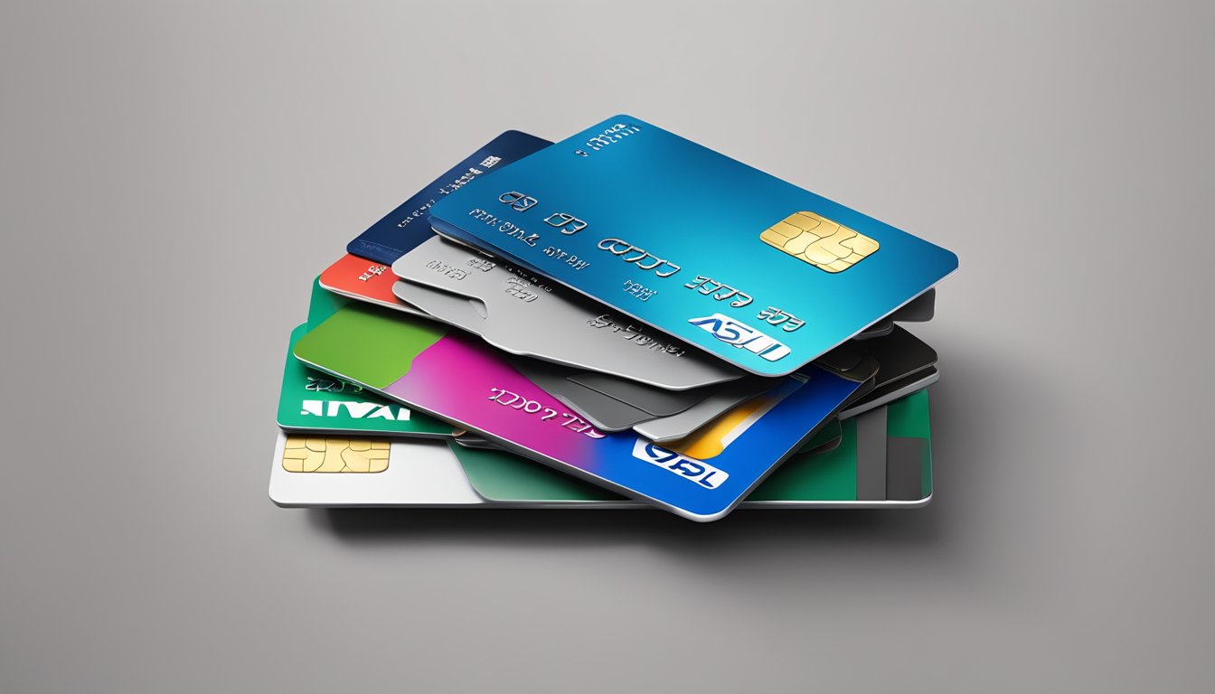 A stack of top prestigious credit cards arranged neatly on a sleek, modern desk in Singapore