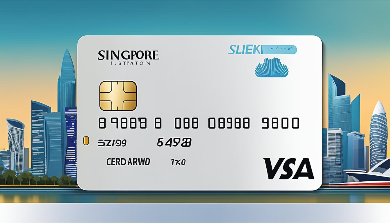 A sleek, modern credit card is displayed against the backdrop of Singapore's iconic skyline, with the city's famous landmarks visible in the background