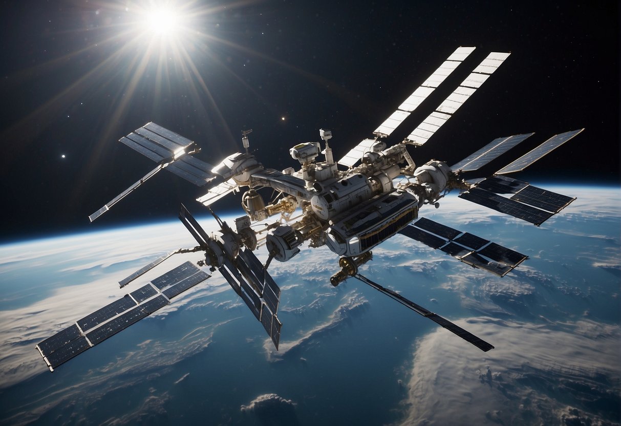 The space station Elysium floats in the vast expanse, its sleek design and advanced technology symbolizing a utopian society built on principles of governance and cooperation