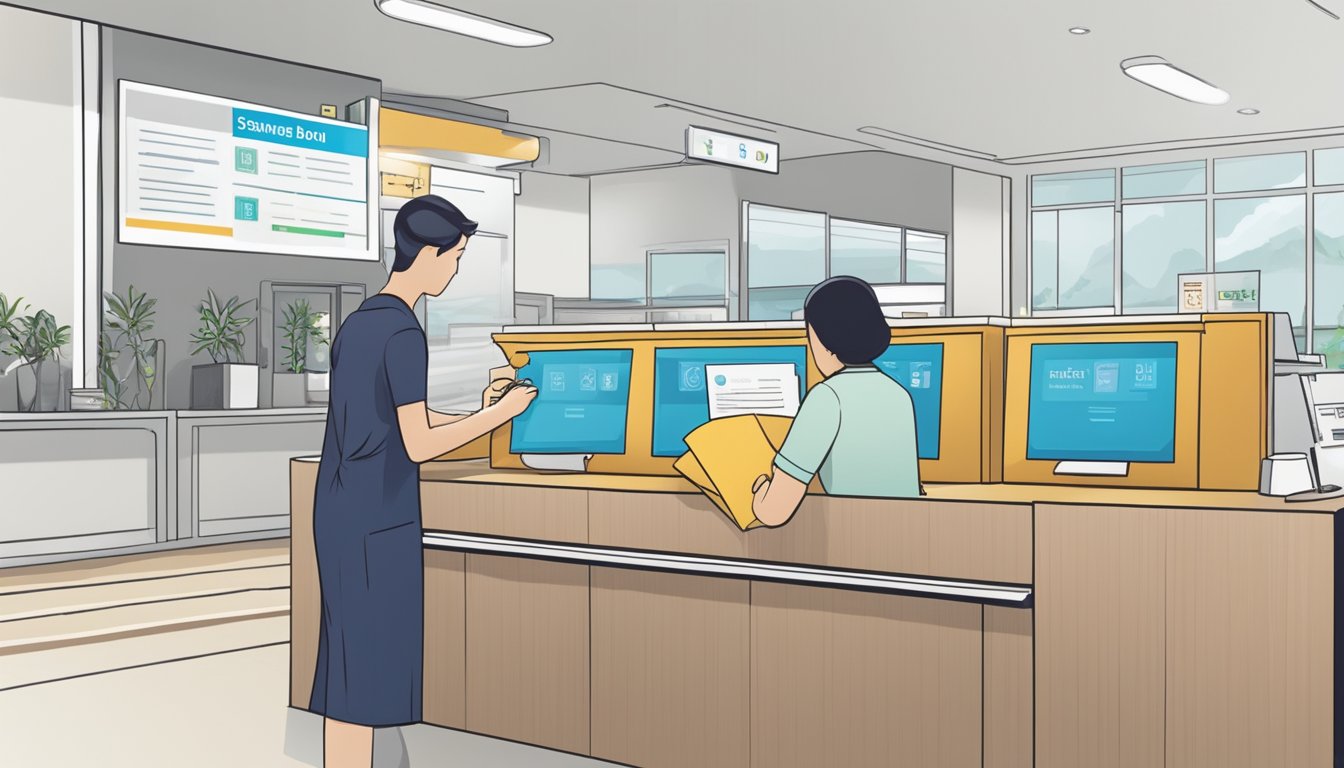 A person redeeming Singapore Savings Bonds at a bank counter