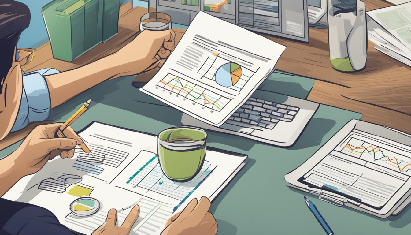 A person reviews two charts comparing repricing and refinancing in Singapore