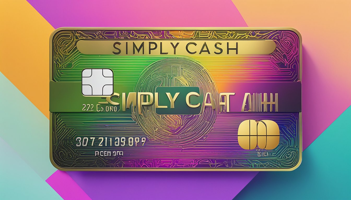 The Simply Cash Credit Card logo stands out against a background of vibrant colors, with the words "Simply Cash" in bold, modern font. The card itself is sleek and minimalist, with a metallic finish and a subtle sheen