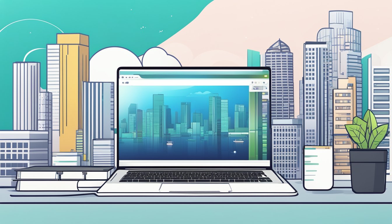 A sleek, modern laptop displays a side-by-side comparison of broadband speeds in Singapore, with exclusive features and freebies highlighted