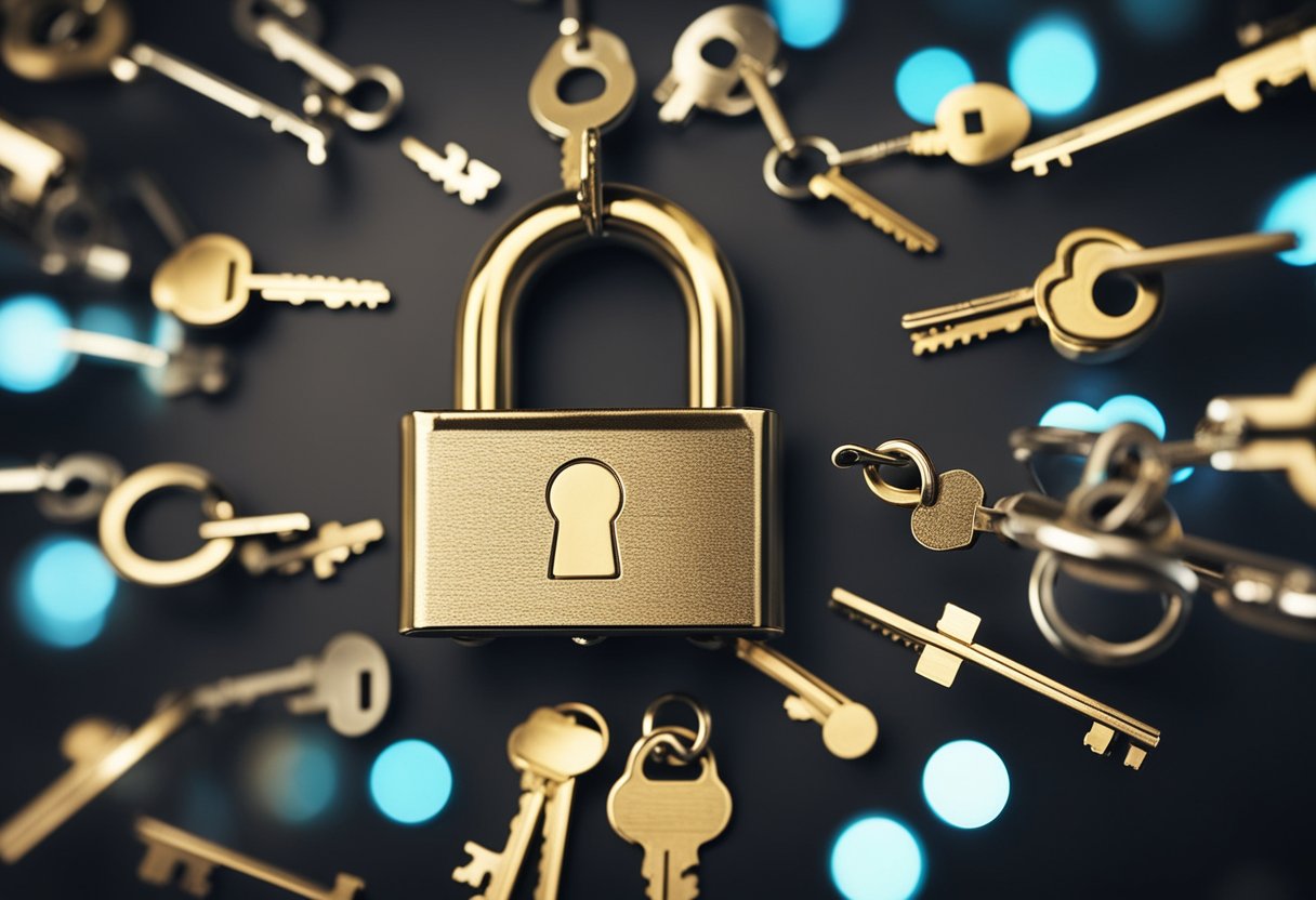 A lock and key symbolizing IPTV encryption, with data flowing through a secure channel