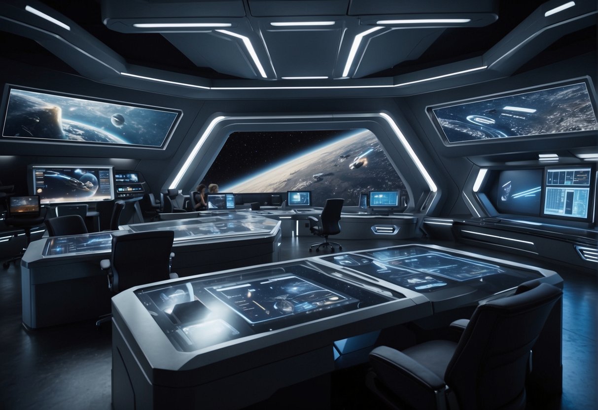 The art department buzzes with creativity as designers reimagine space for Star Trek Discovery's VFX. Blueprints and concept art cover every surface, while computer screens display intricate 3D models of futuristic starships and alien landscapes