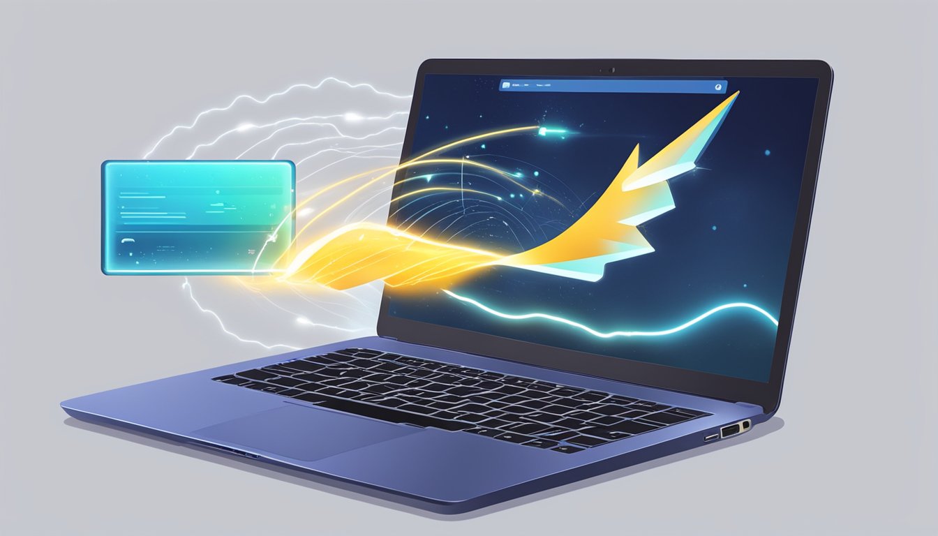 A laptop displaying "Exciting Extras and Perks" with a lightning bolt symbol, surrounded by high-speed internet signals in Singapore