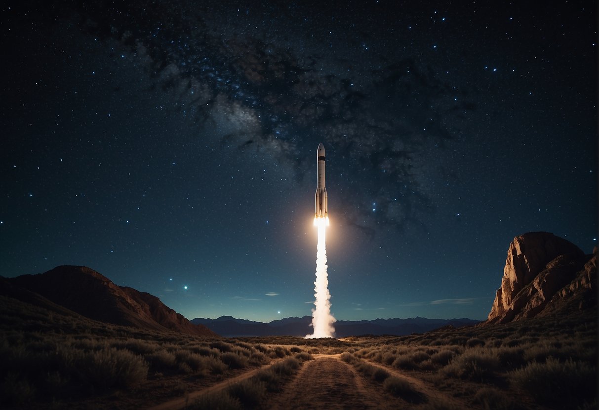 A rocket launches into the starry night sky, surrounded by a sense of anticipation and wonder, capturing the emotional journey of space in cinema