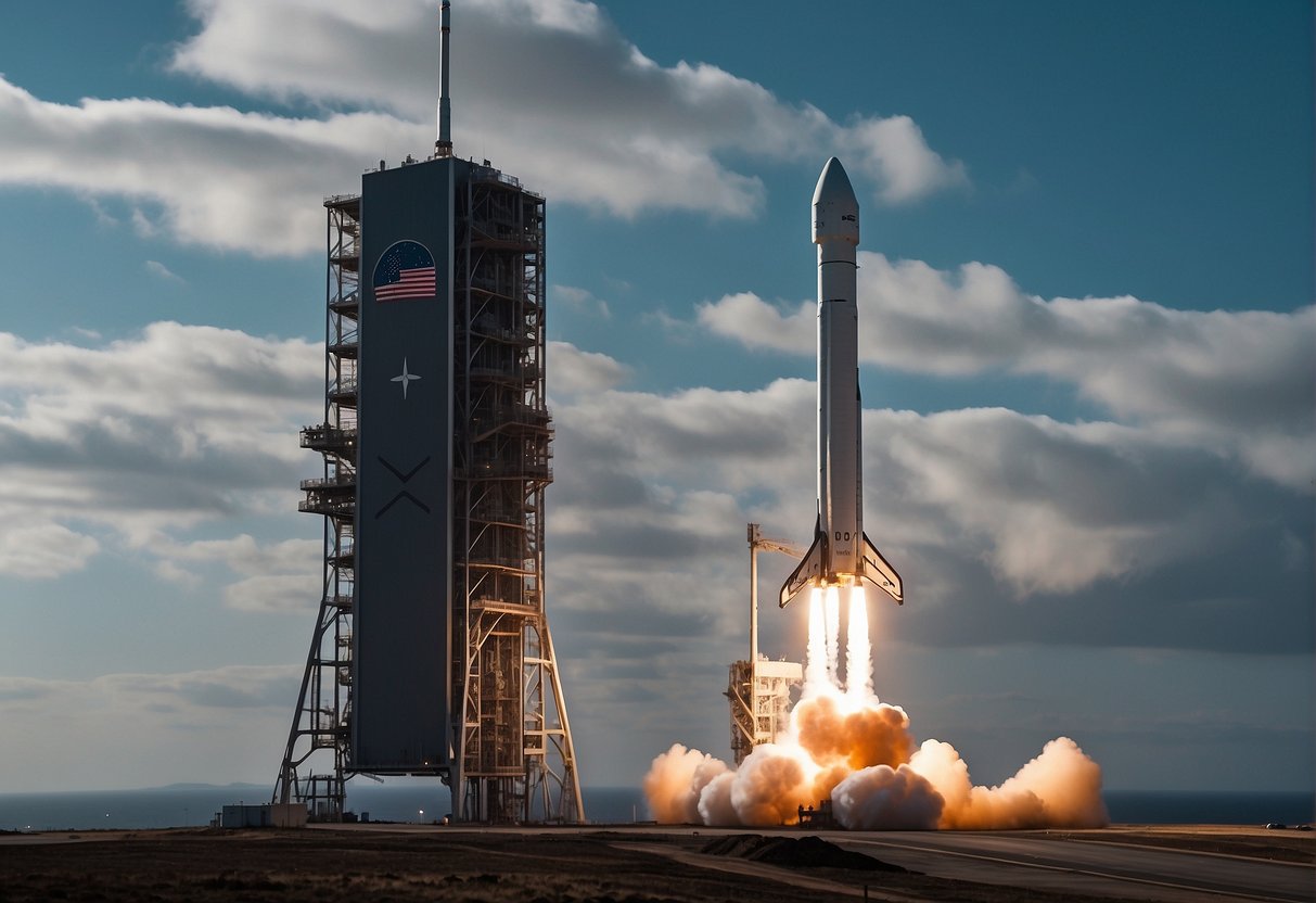 SpaceX's influence on sci-fi: futuristic rockets launch into space, with sleek designs and advanced technology. A sense of awe and excitement fills the air as the new era of space representation unfolds