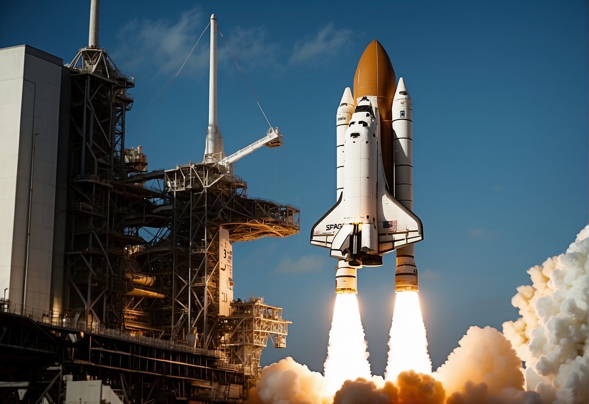 The space shuttle stands tall on the launch pad, a symbol of hope and innovation, ready to embark on its journey into the unknown
