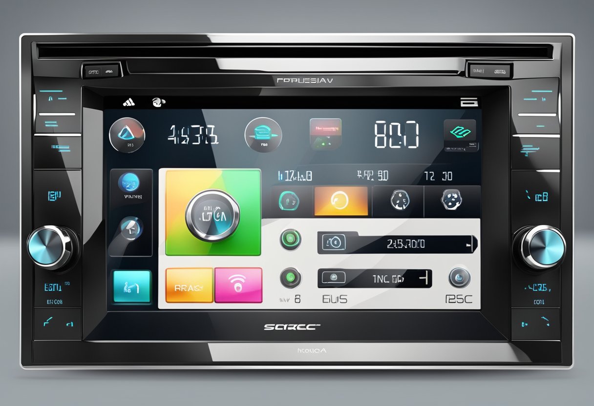 A capacitive touch screen car stereo with sleek, glass surface and responsive touch controls
