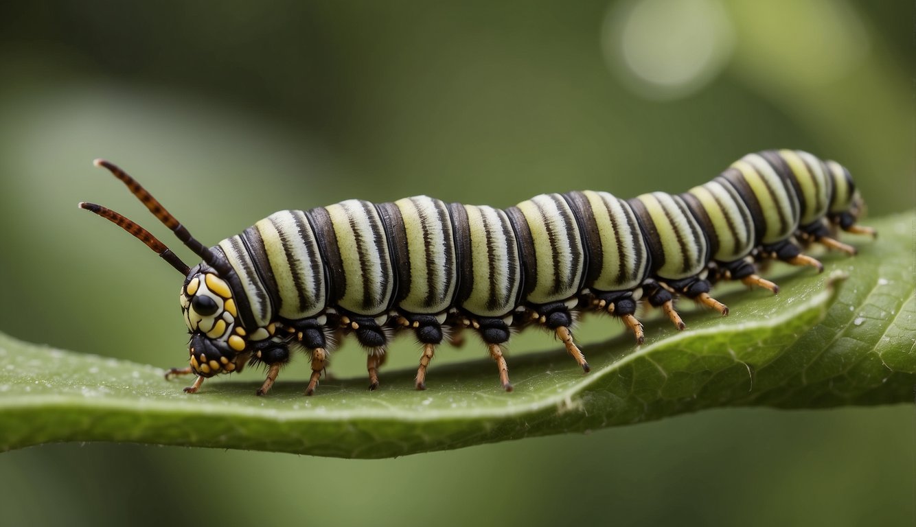 A caterpillar sheds its skin, revealing a chrysalis.

Inside, a butterfly forms and emerges, unfolding its wings to take flight