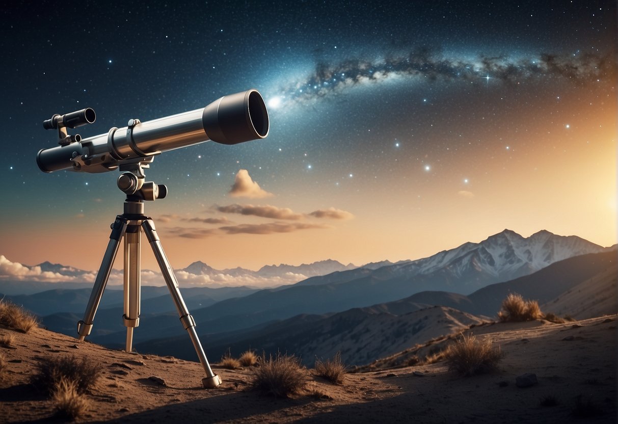 A star-filled sky with a telescope, book, and spaceship, symbolizing the legacy of 'Cosmos' spanning generations