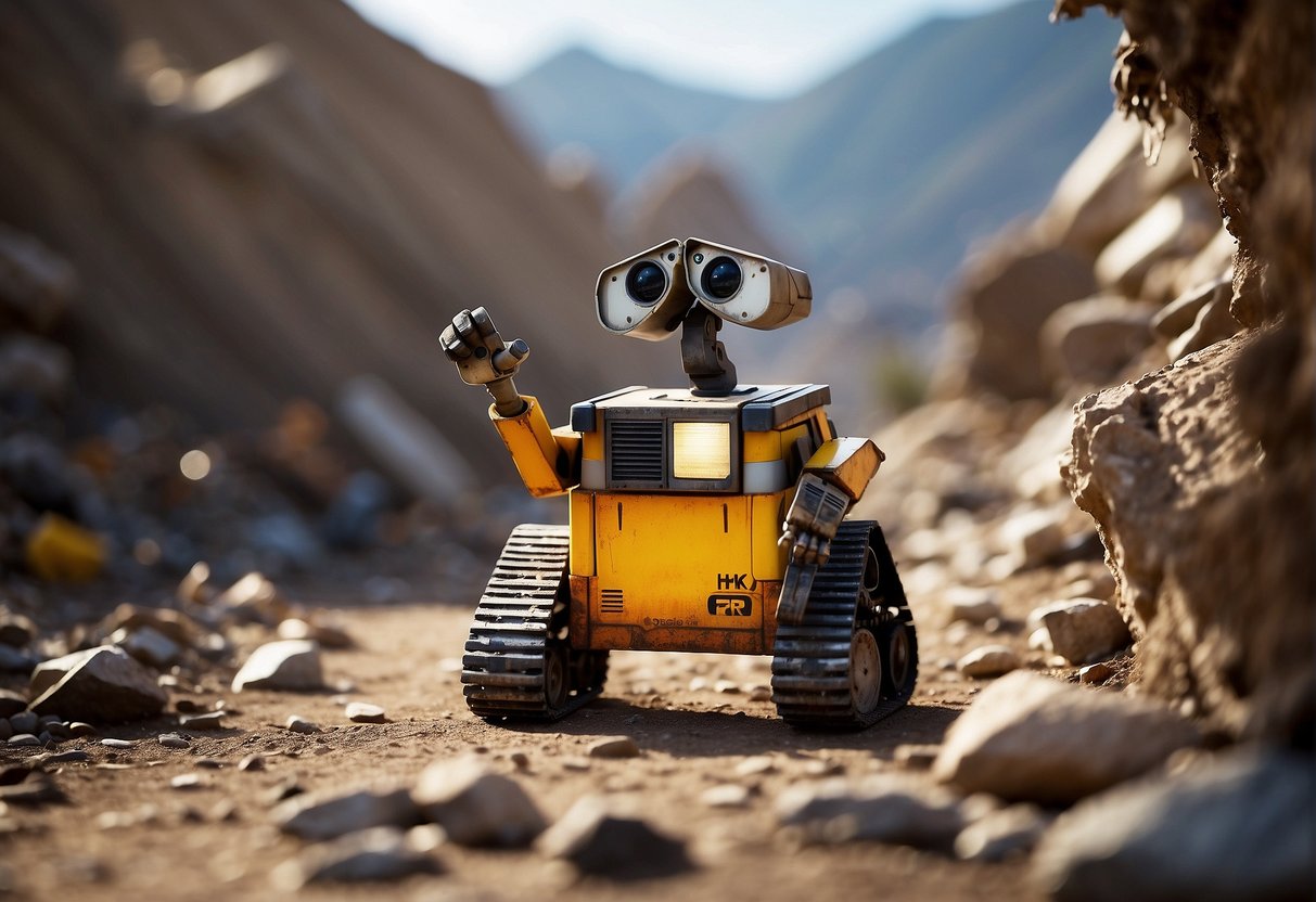WALL-E roams a desolate Earth cluttered with space debris, highlighting the environmental message of the film