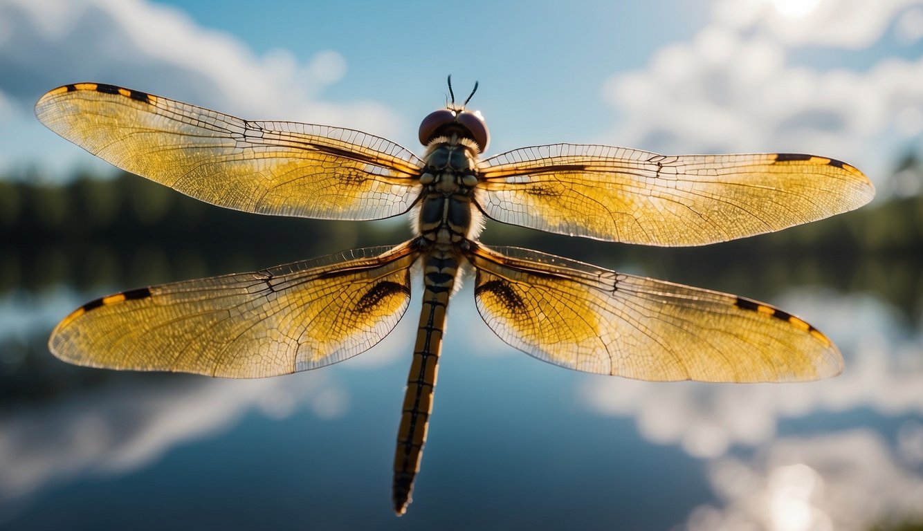 Dragonflies dart and weave through the air, performing daring acrobatics.

Their graceful movements create a mesmerizing display against the backdrop of the sky