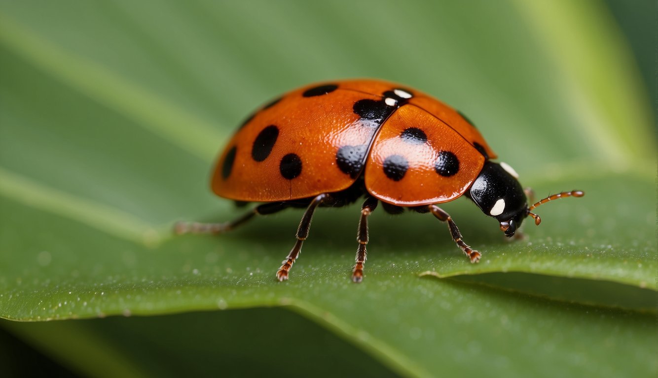A tiny ladybug egg hatches on a green leaf.

The larva grows, molting its skin, before transforming into a pupa. Finally, a vibrant adult ladybug emerges, ready to take flight