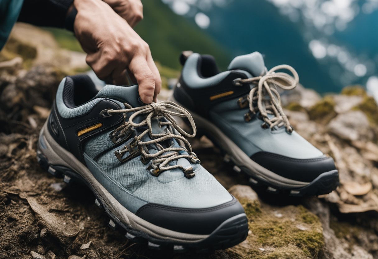 Cloud hiking shoes being cleaned with a soft brush and mild detergent, then left to air dry in a well-ventilated area