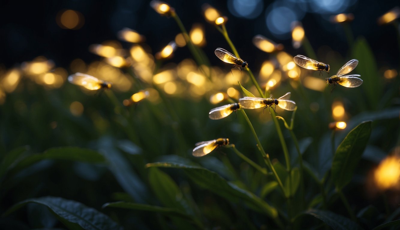 Fireflies light up the night with quick, bright flashes, creating a mesmerizing display of communication and magic in the darkness