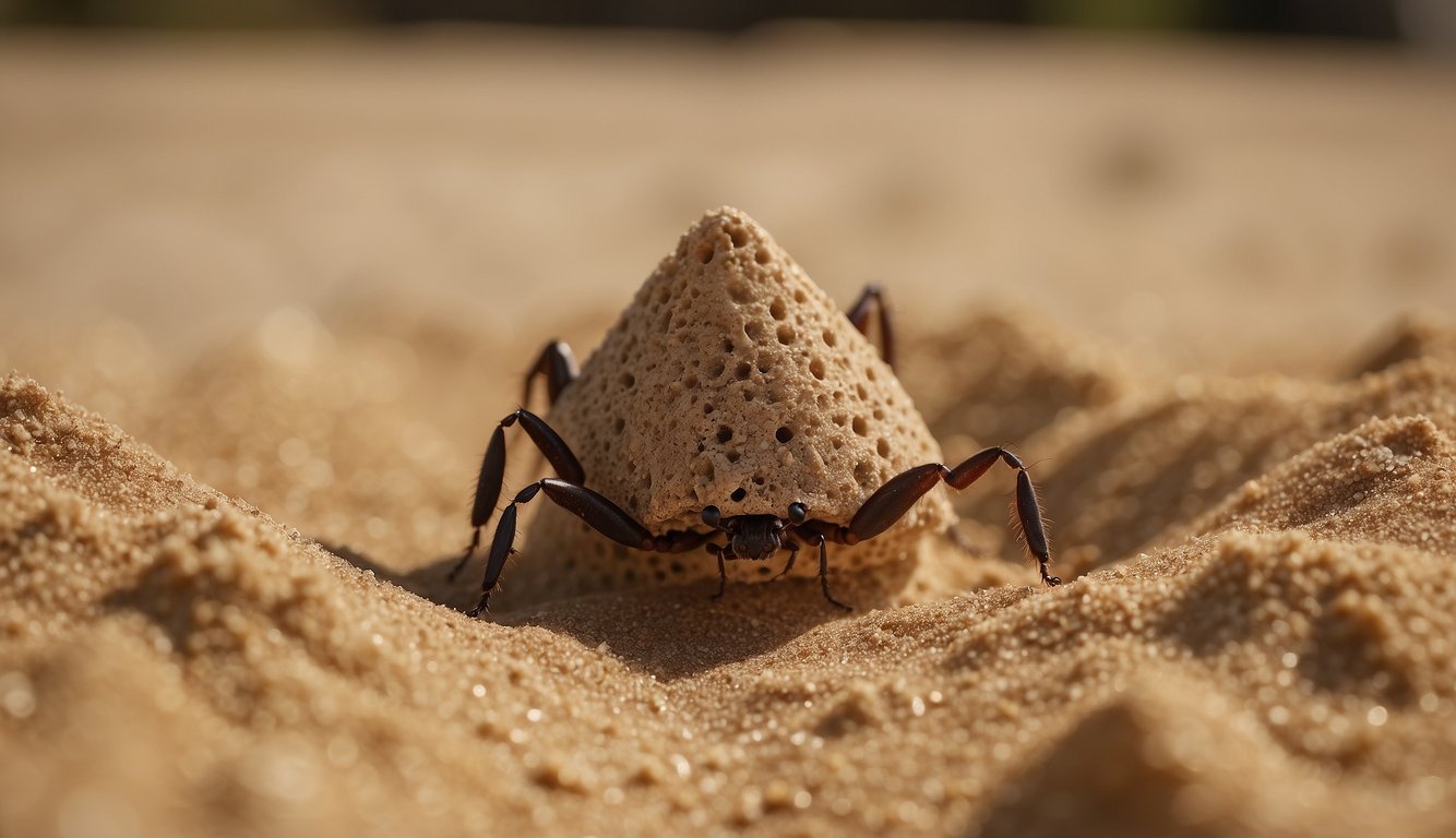 Ant lions construct cone-shaped pits in the sand, patiently waiting for unsuspecting prey to fall in.

They use their sharp mandibles to capture and consume their victims