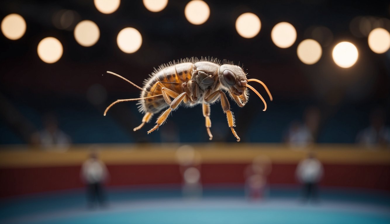 Fleas perform incredible jumps in a tiny circus ring, showcasing their agility and precision.

The mechanics and craftsmanship of the circus are evident in the intricate setup and detailed props