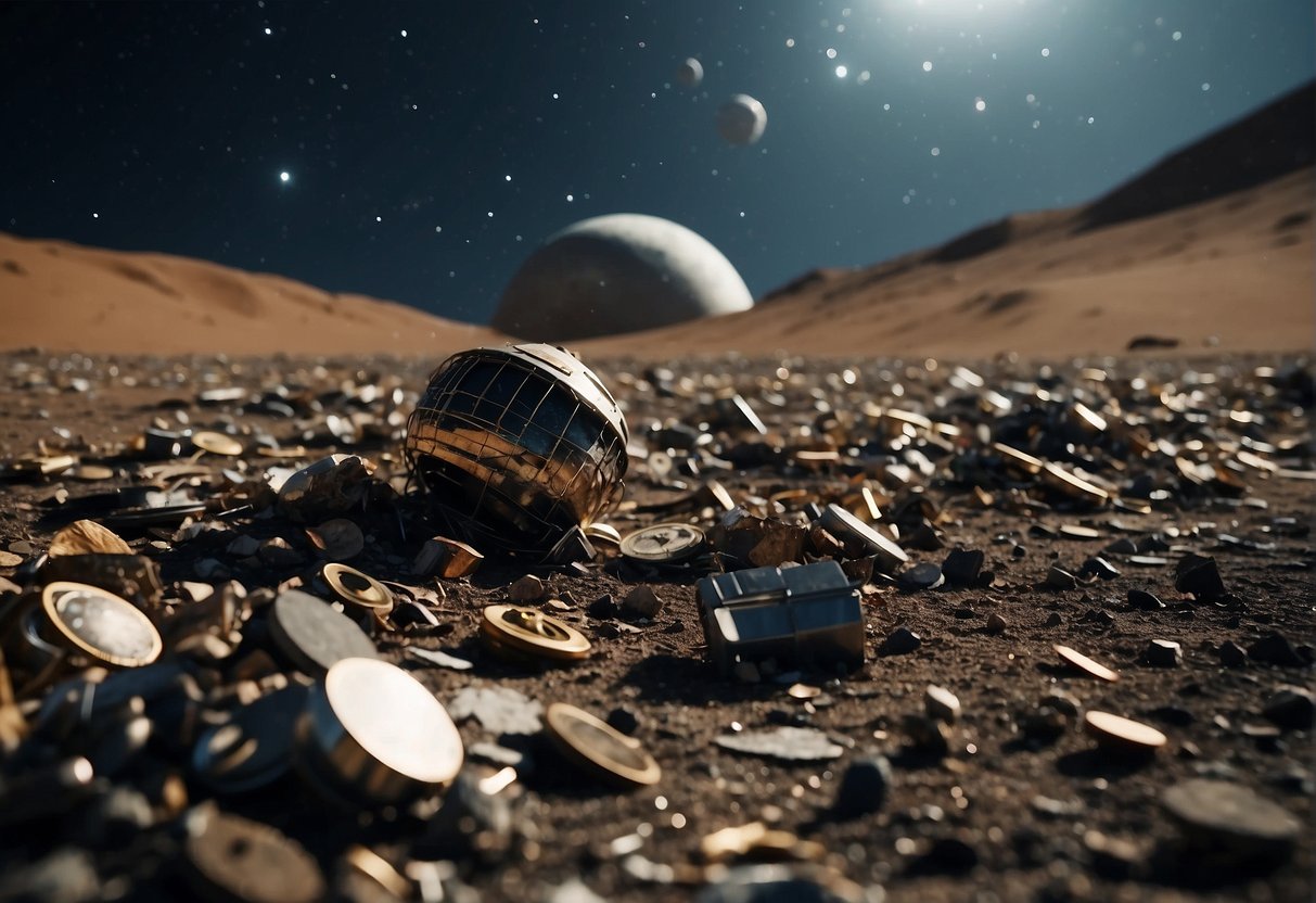A cluttered expanse of orbiting debris threatens spacecraft, with potential for catastrophic collisions. The Earth looms in the background, a stark reminder of the consequences of unchecked space junk accumulation